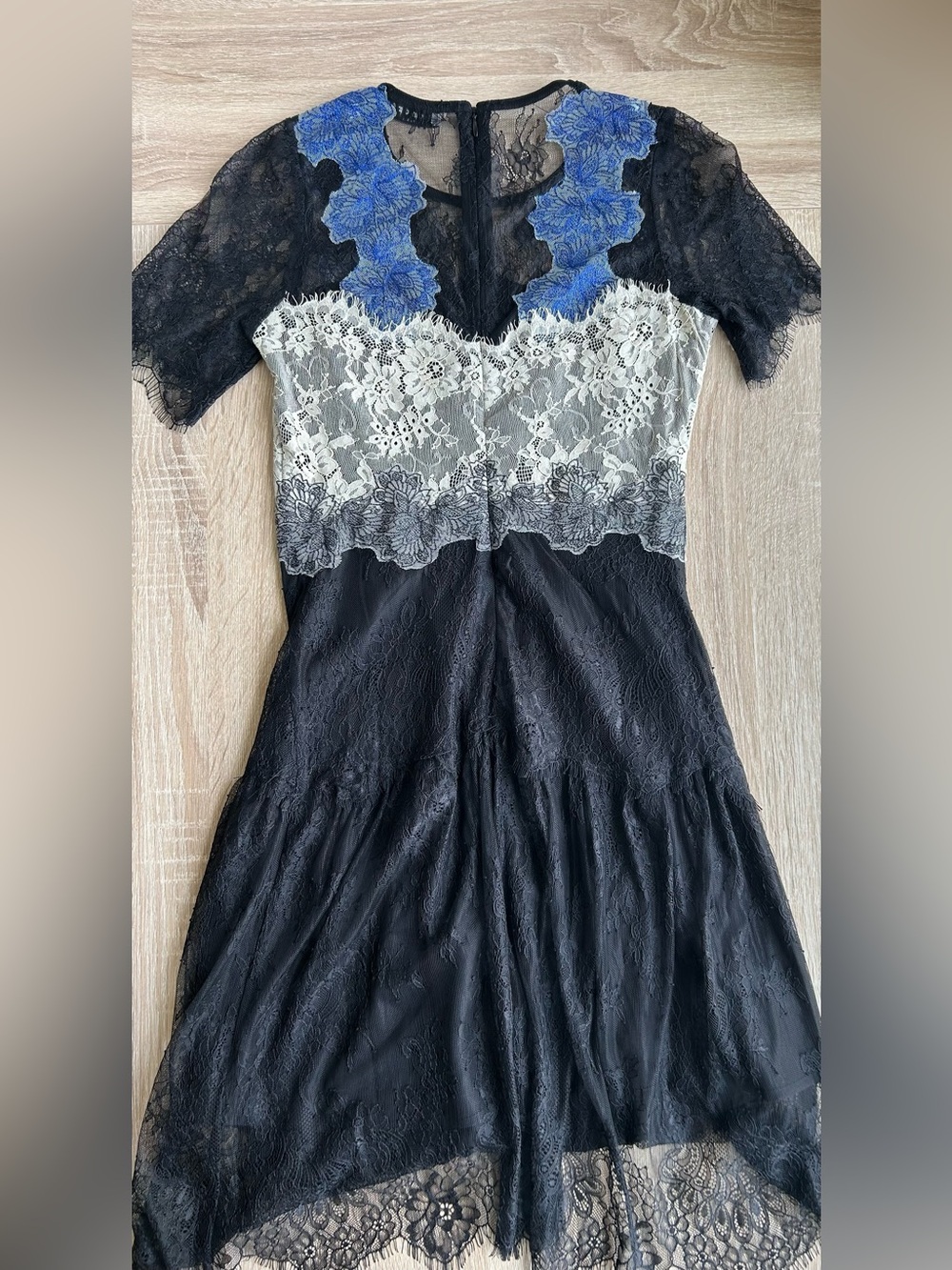 Sandro Paris Lace Floral-Accent Mini Dress Black White Blue 4 S Small - Picture 8 of 12